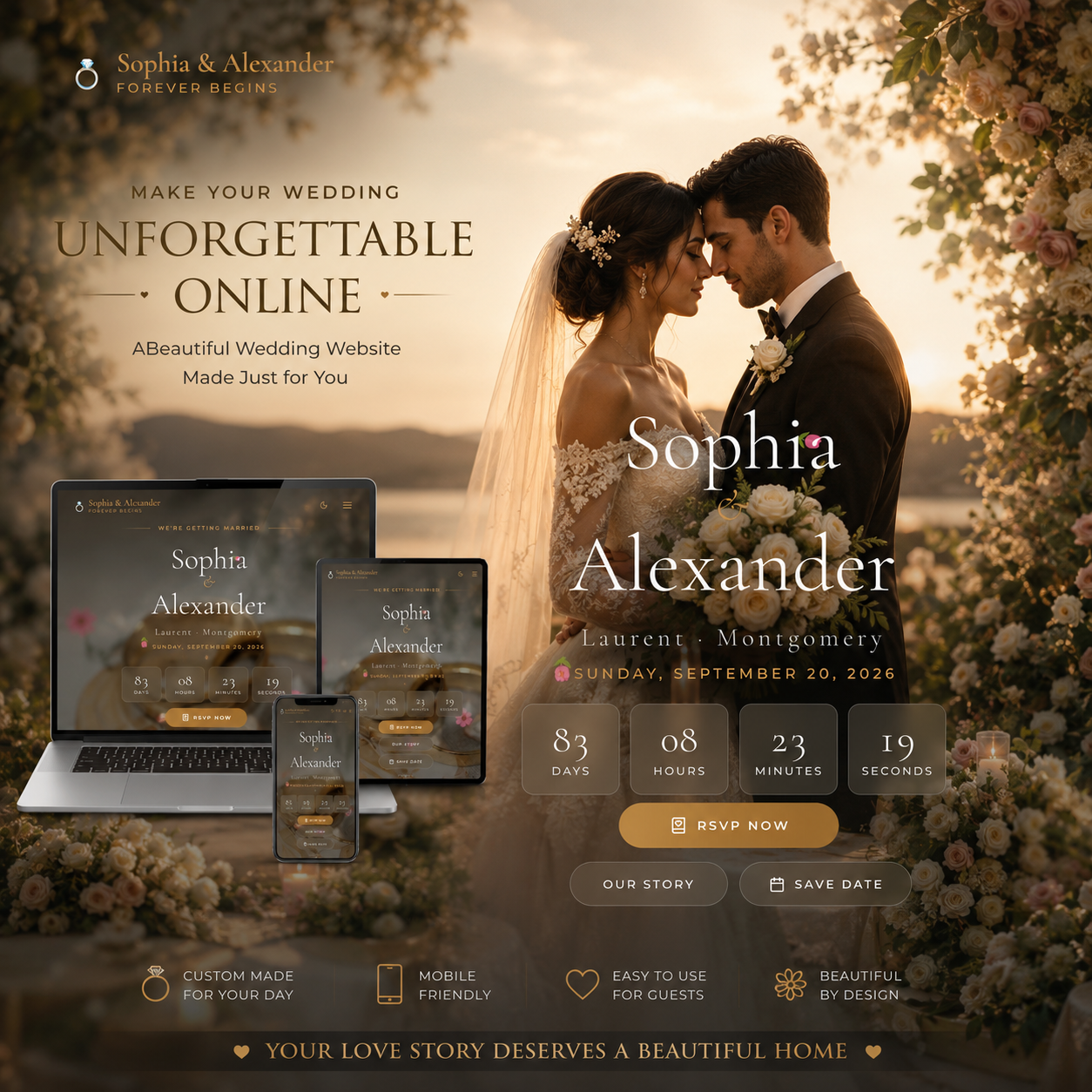 Custom Wedding Website with RSVP & Attendance Confirmation Form