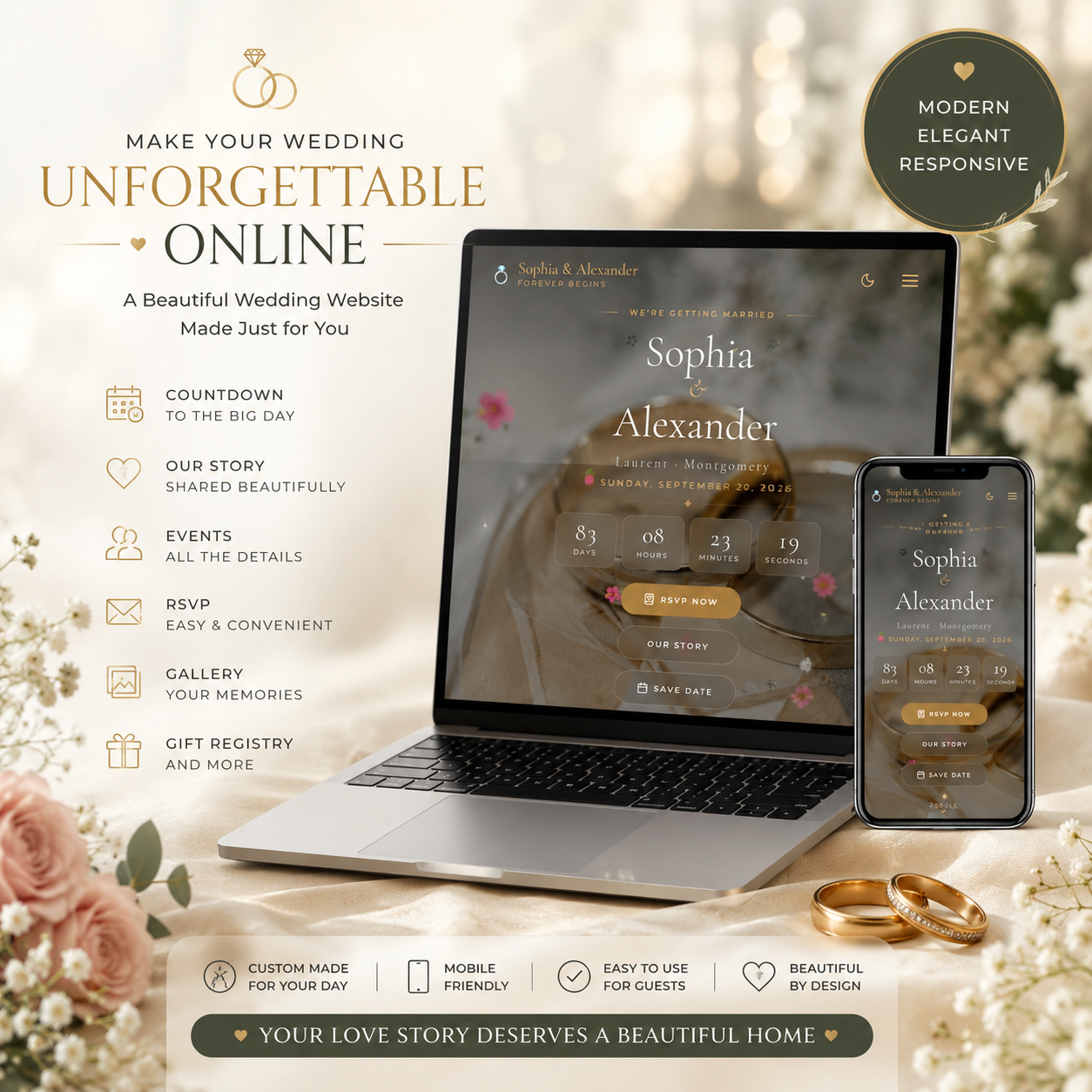 Custom Wedding Website with RSVP & Attendance Confirmation Form