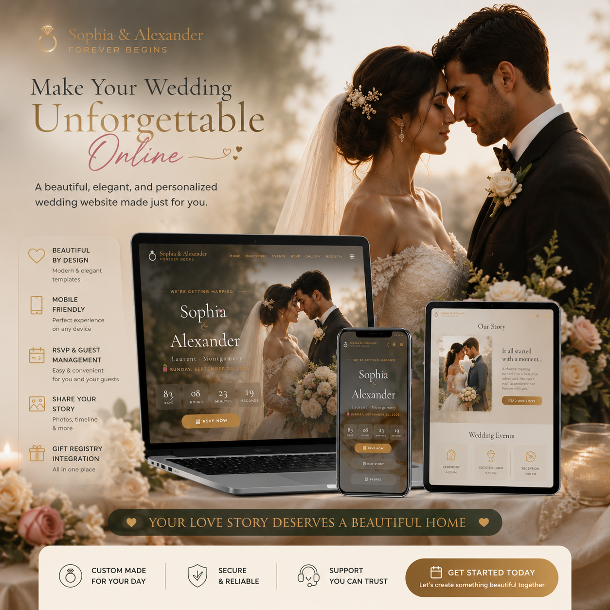 Custom Wedding Website with RSVP & Attendance Confirmation Form