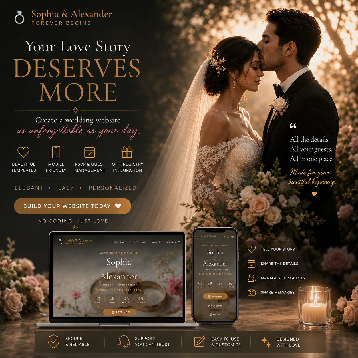 Custom Wedding Website with RSVP & Attendance Confirmation Form