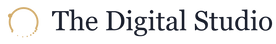 The Digital Studio logo — gold eclipse ring dissolving into pixels, midnight navy wordmark, for light backgrounds